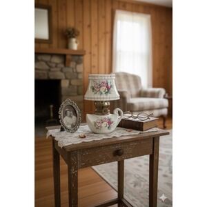 Miniature Oil Lamp, Porcelain Ceramic Floral, 5.25" Made in Japan Vintage